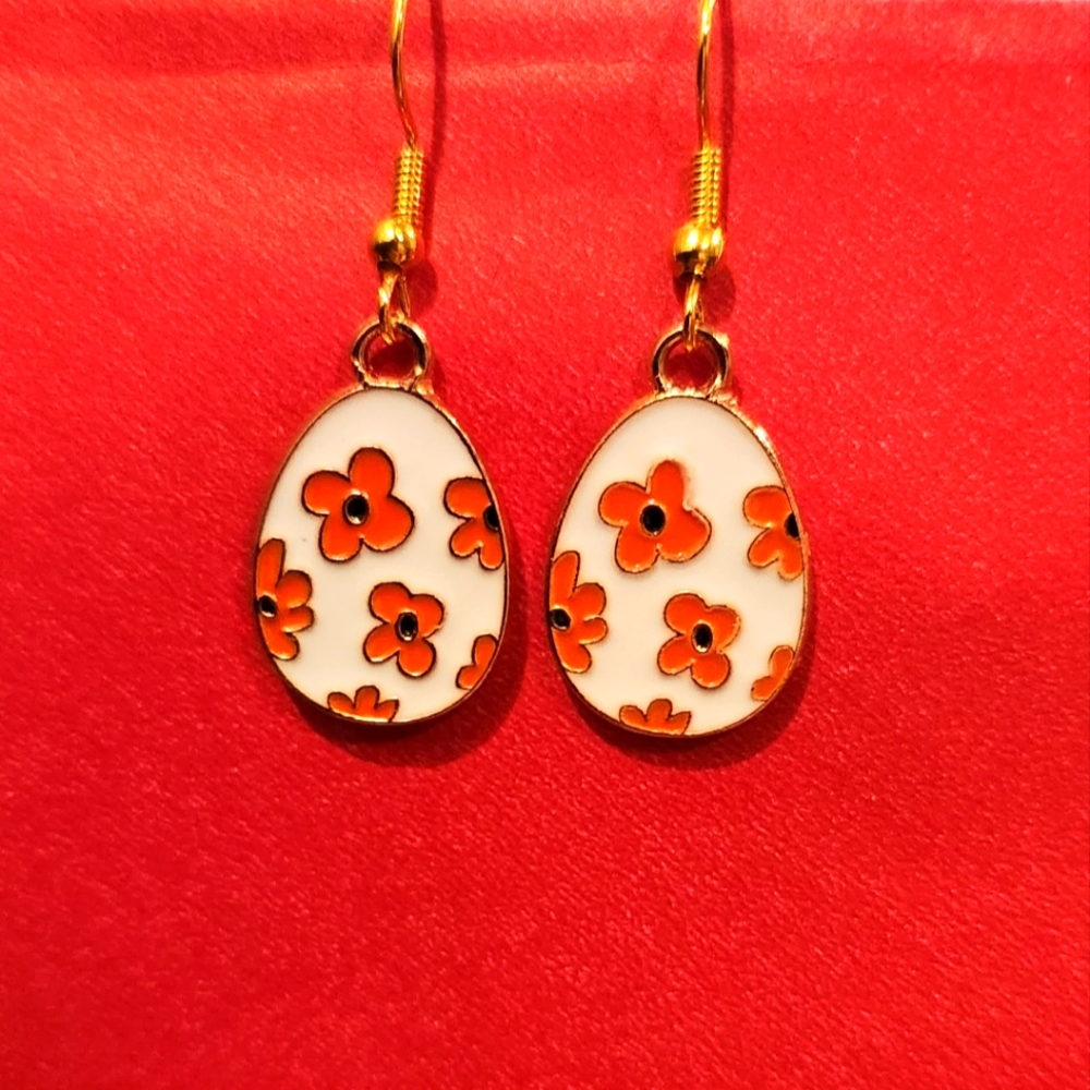 White And Orange Easter Earrings - image 1